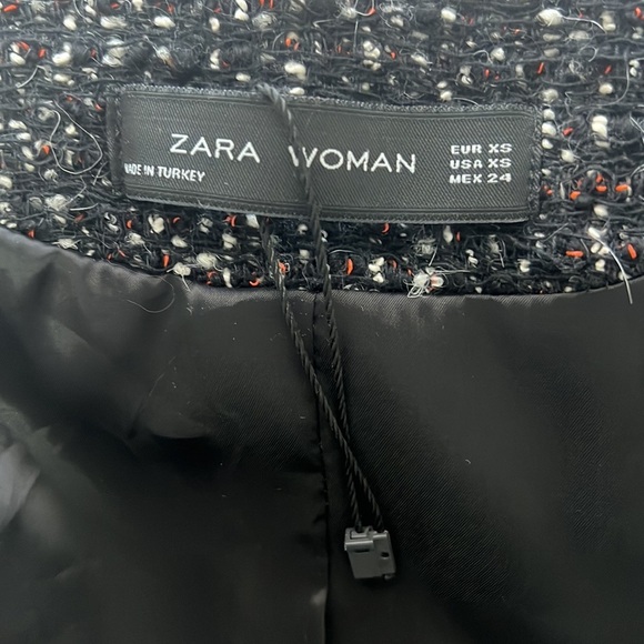 Zara Woman Bouclé Black Leather Sleeved Fully lined Coat Jacket - Size X-Small - Picture 12 of 12